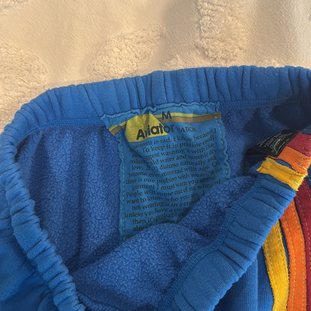 Aviator Nation Blue Joggers with Rainbow Stripes - Picture 2 of 3